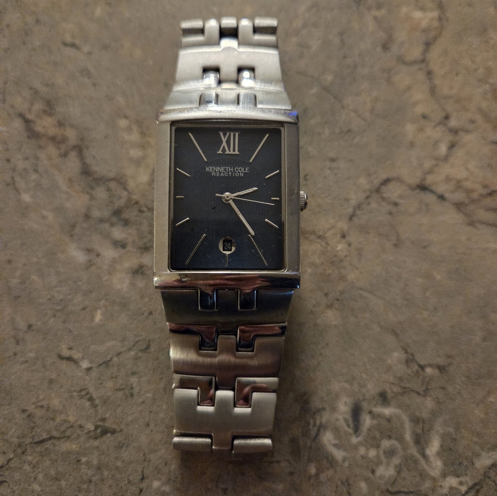 Kenneth Cole Blue Dial Tank Integrated Bracelet Watch Men's 28x35mm